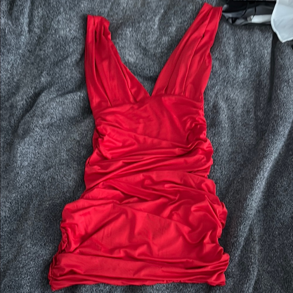 NEW Deep-V Red Satin Dress